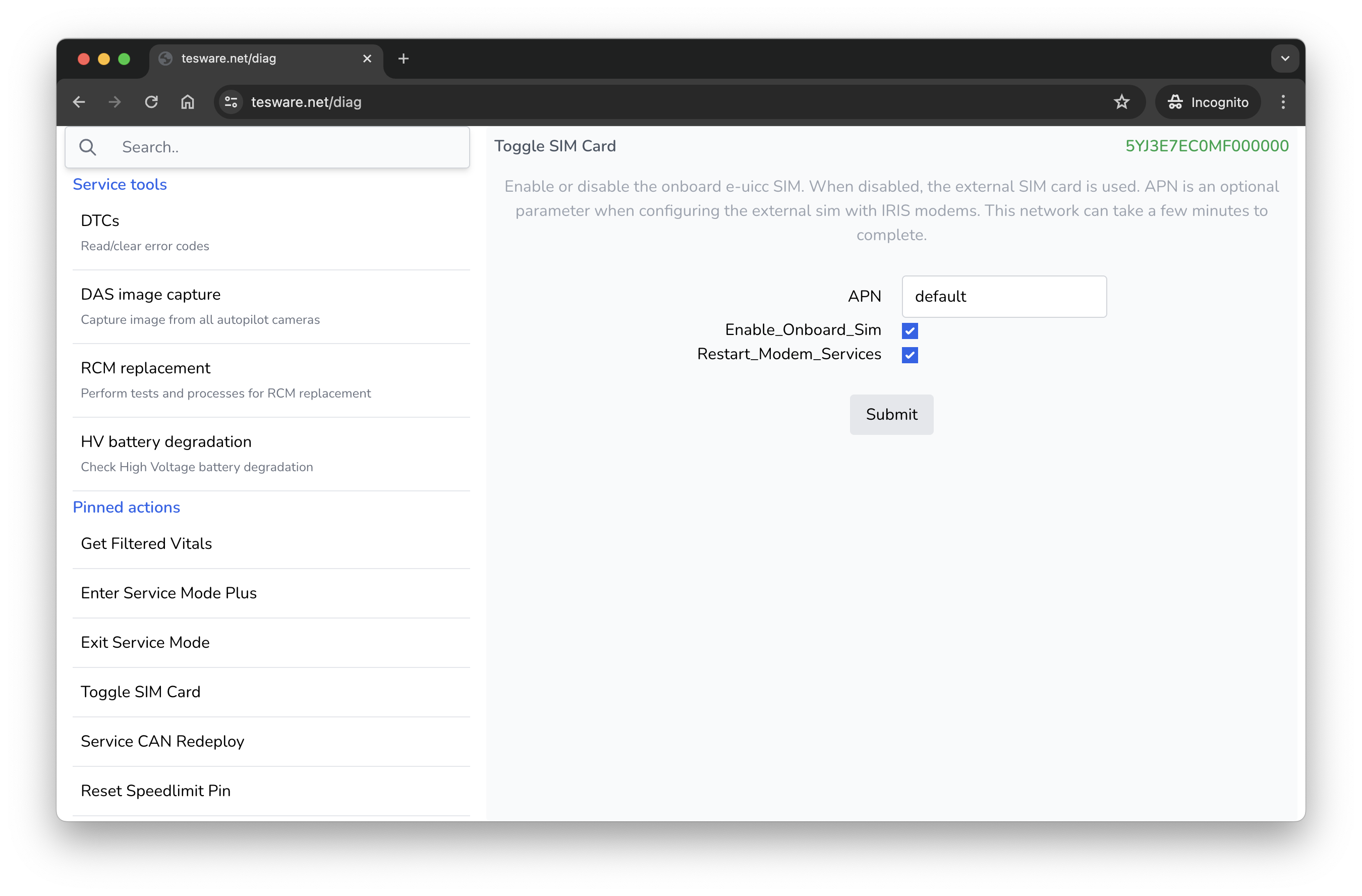 Screenshot of the software
